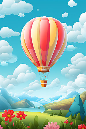 热气球自然户外插画