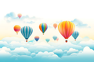 热气球风光山野插画