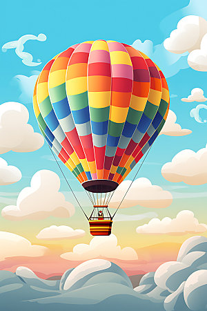热气球景色旅行插画