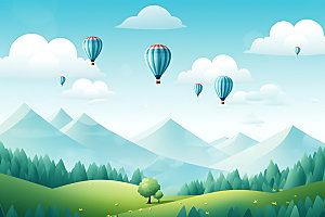 热气球自然风光插画