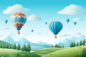 热气球景观景色插画