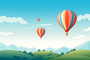 热气球山野旅行插画