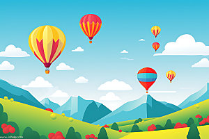 热气球旅游景色插画