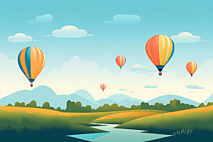 热气球旅行景观插画