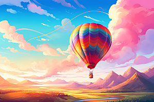 热气球景观风光插画
