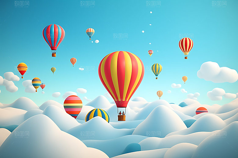 热气球户外旅行插画
