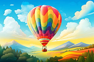 热气球山野景色插画