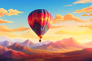 热气球景色景观插画