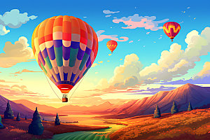 热气球景色户外插画