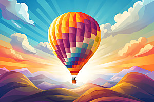 热气球户外旅游插画