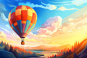 热气球景观自然插画