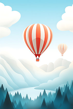 热气球景色自然插画