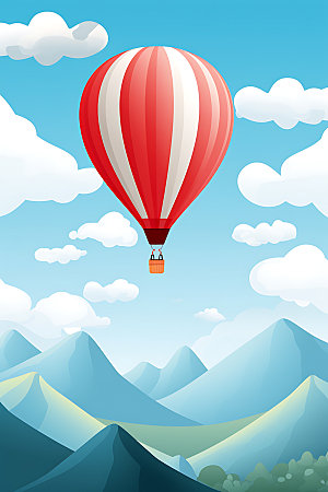 热气球山野自然插画