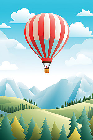 热气球风光景色插画