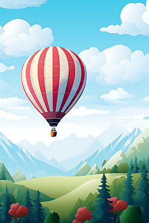 热气球自然旅行插画