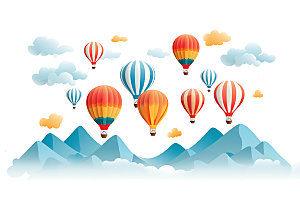 热气球山野景色插画