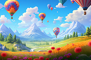 热气球风光景观插画