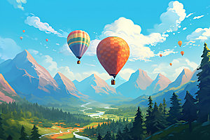 热气球旅游旅行插画