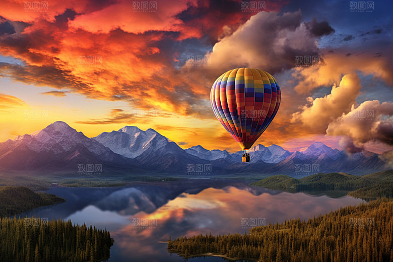 热气球风景旅游摄影图