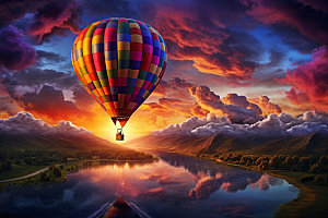 热气球旅行景色摄影图