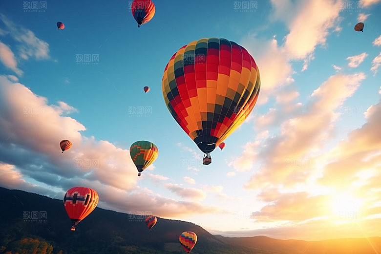 热气球飞翔旅行摄影图