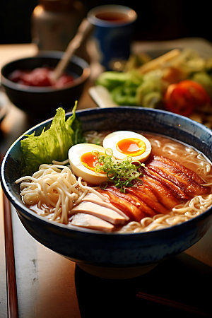 日式拉面汤面美食摄影图