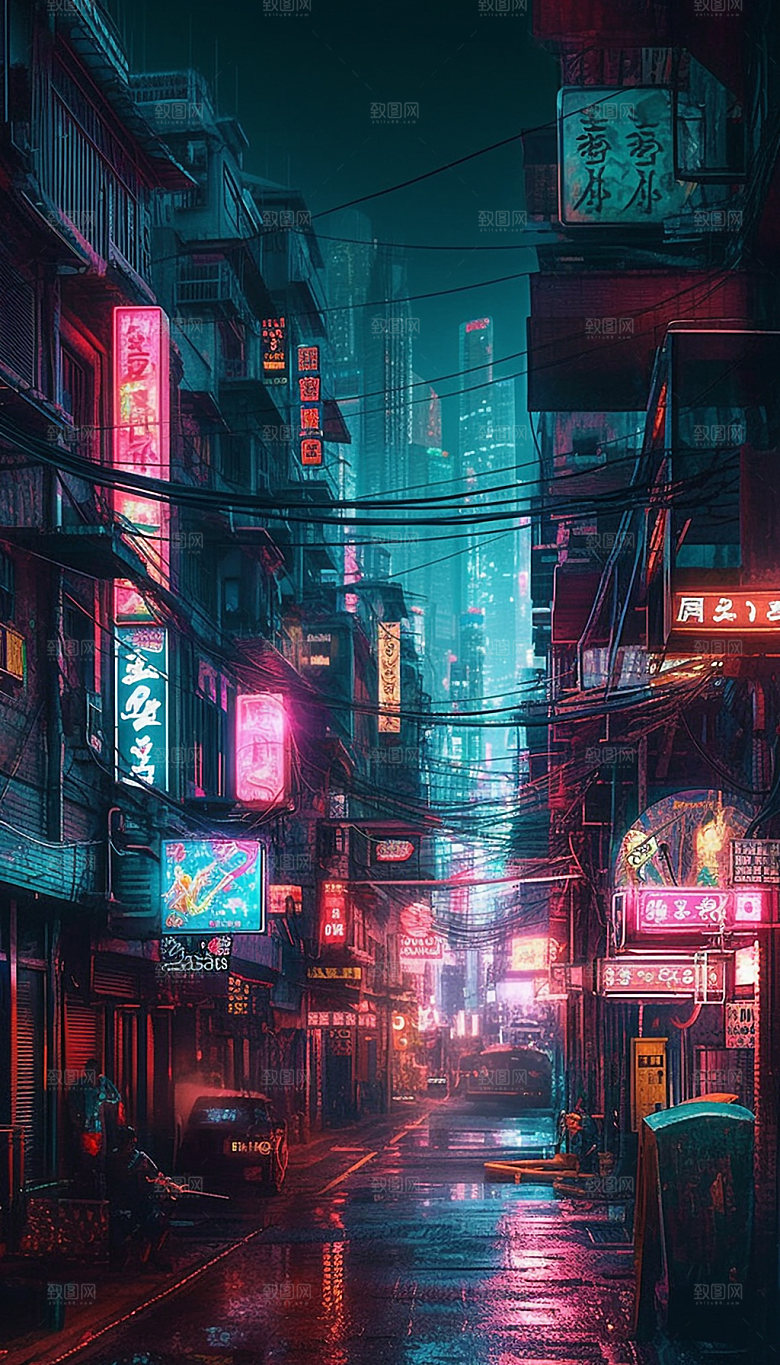 赛博朋克科技感插画素材