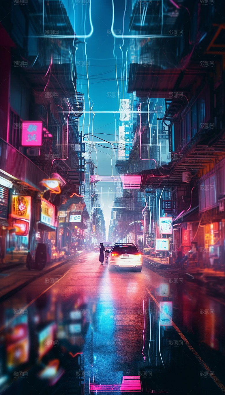 赛博朋克插画光效素材
