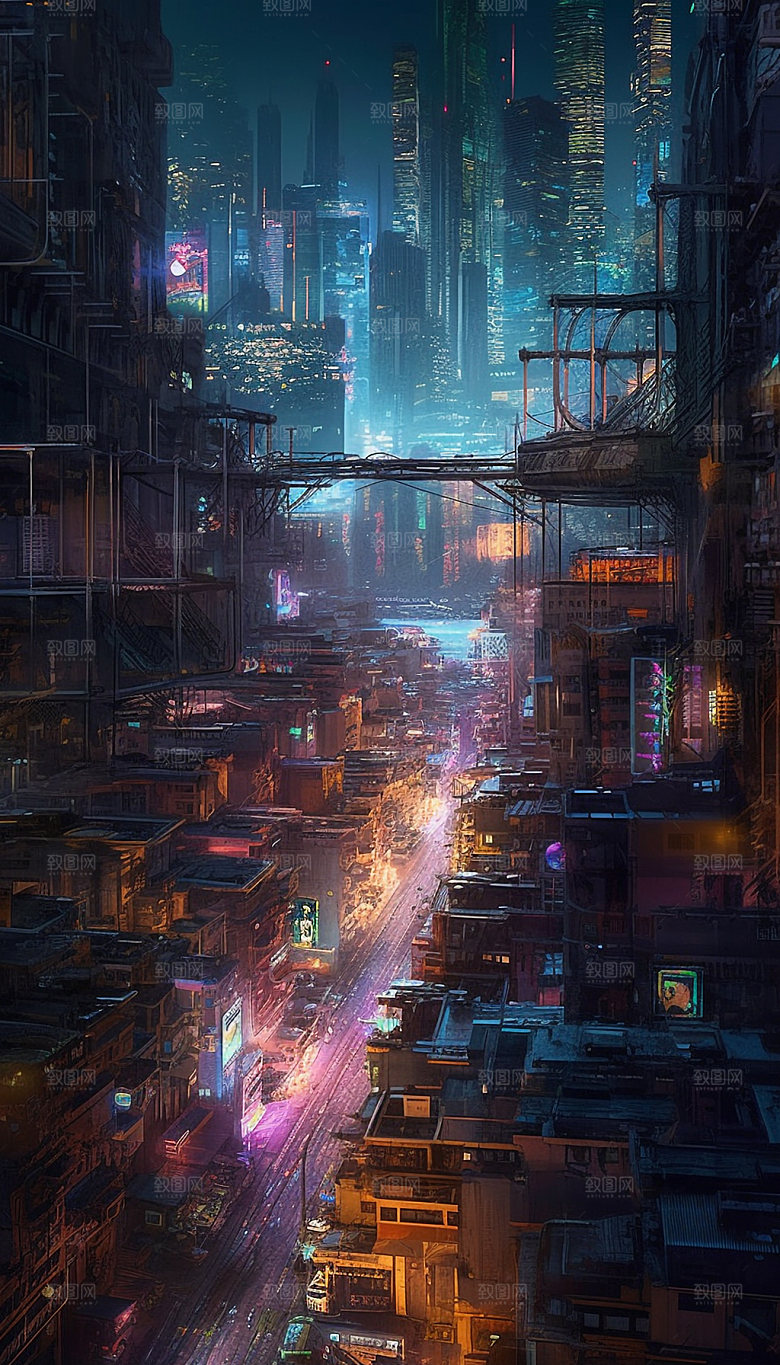 赛博朋克光效插画素材