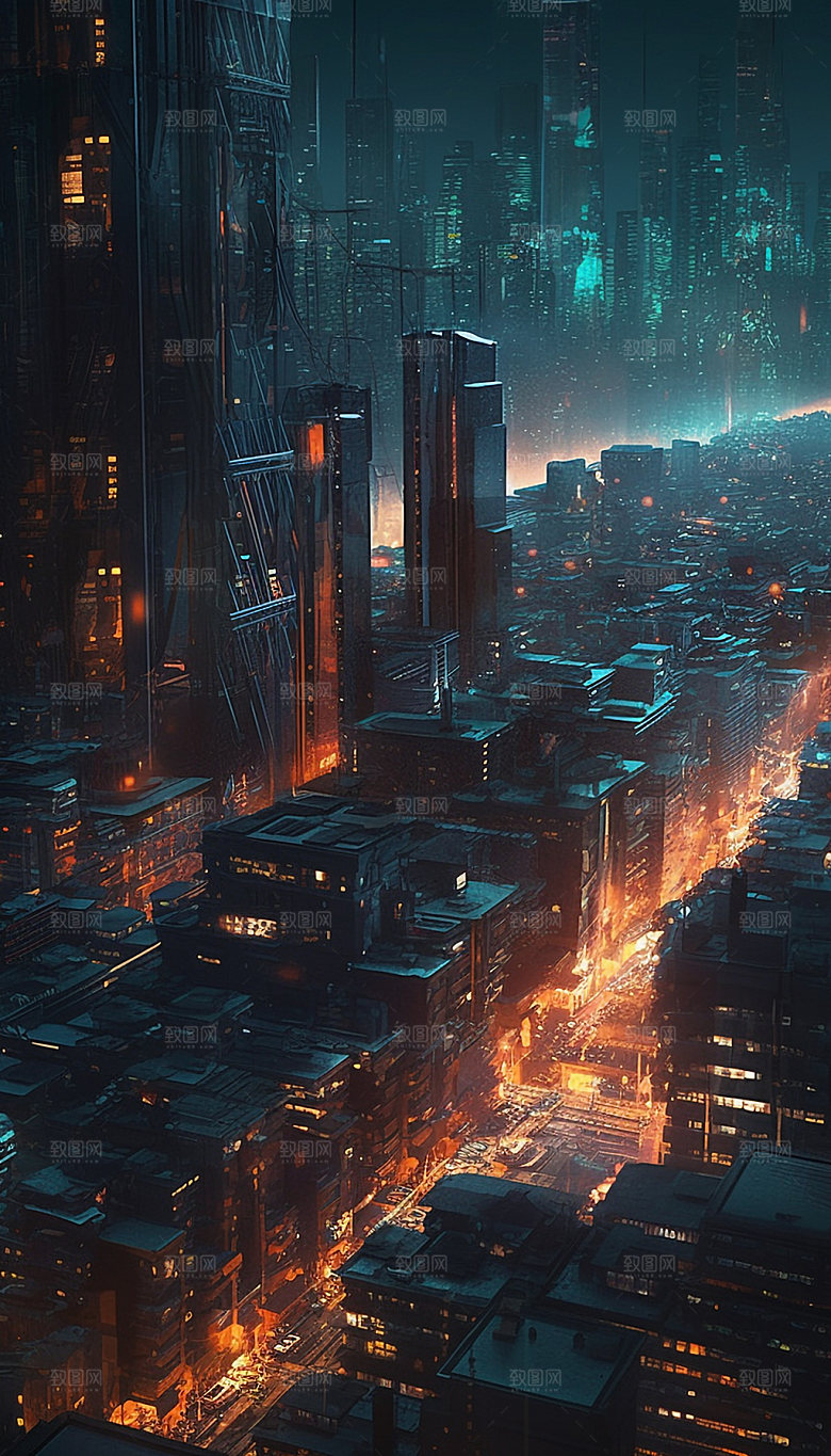 赛博朋克夜景插画素材