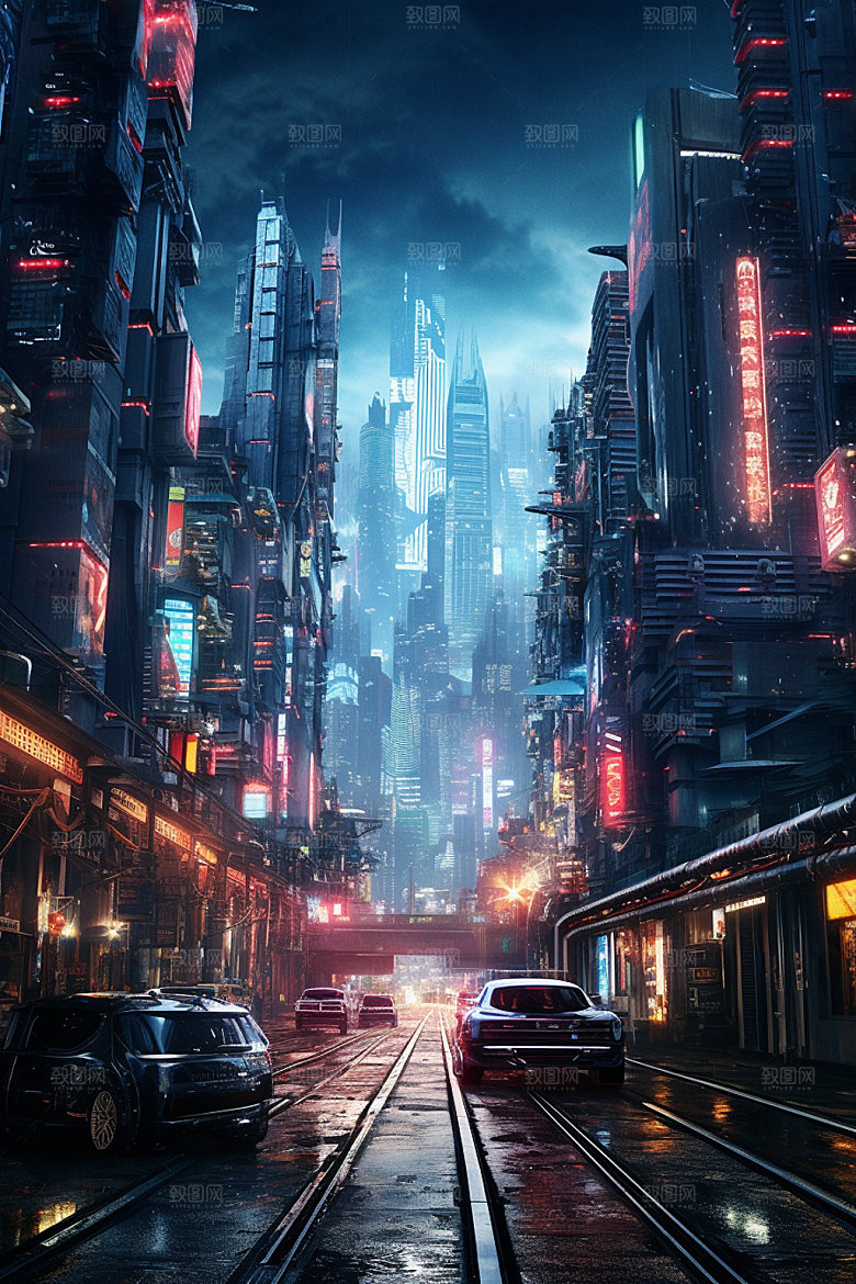 赛博都市科幻炫酷场景插画
