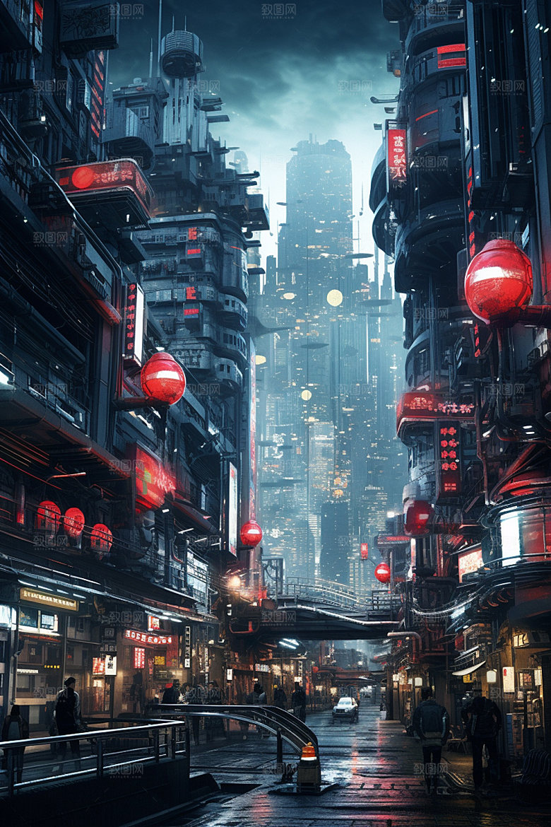赛博都市科技炫酷场景插画