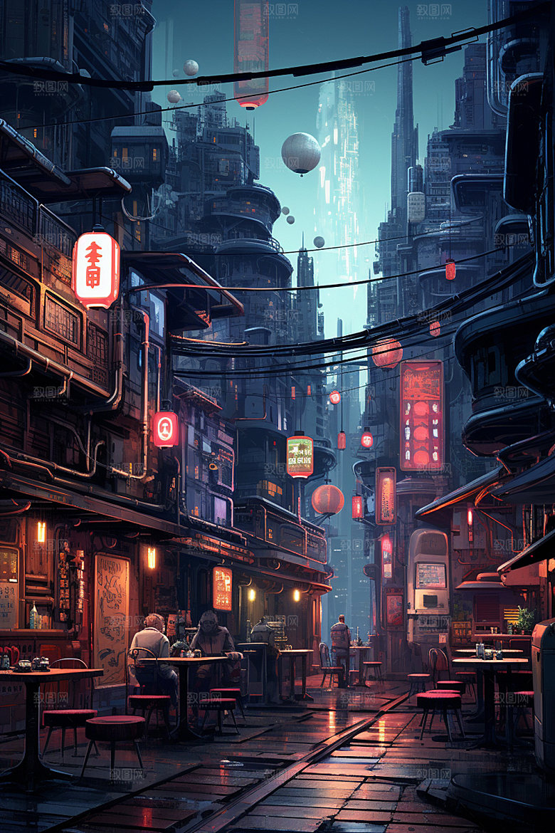 赛博都市科技城市场景插画