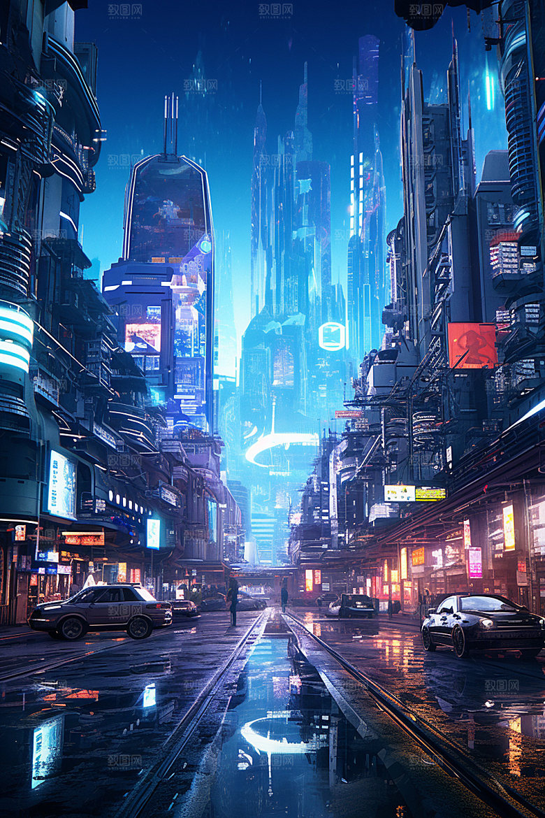 赛博都市游戏未来场景插画
