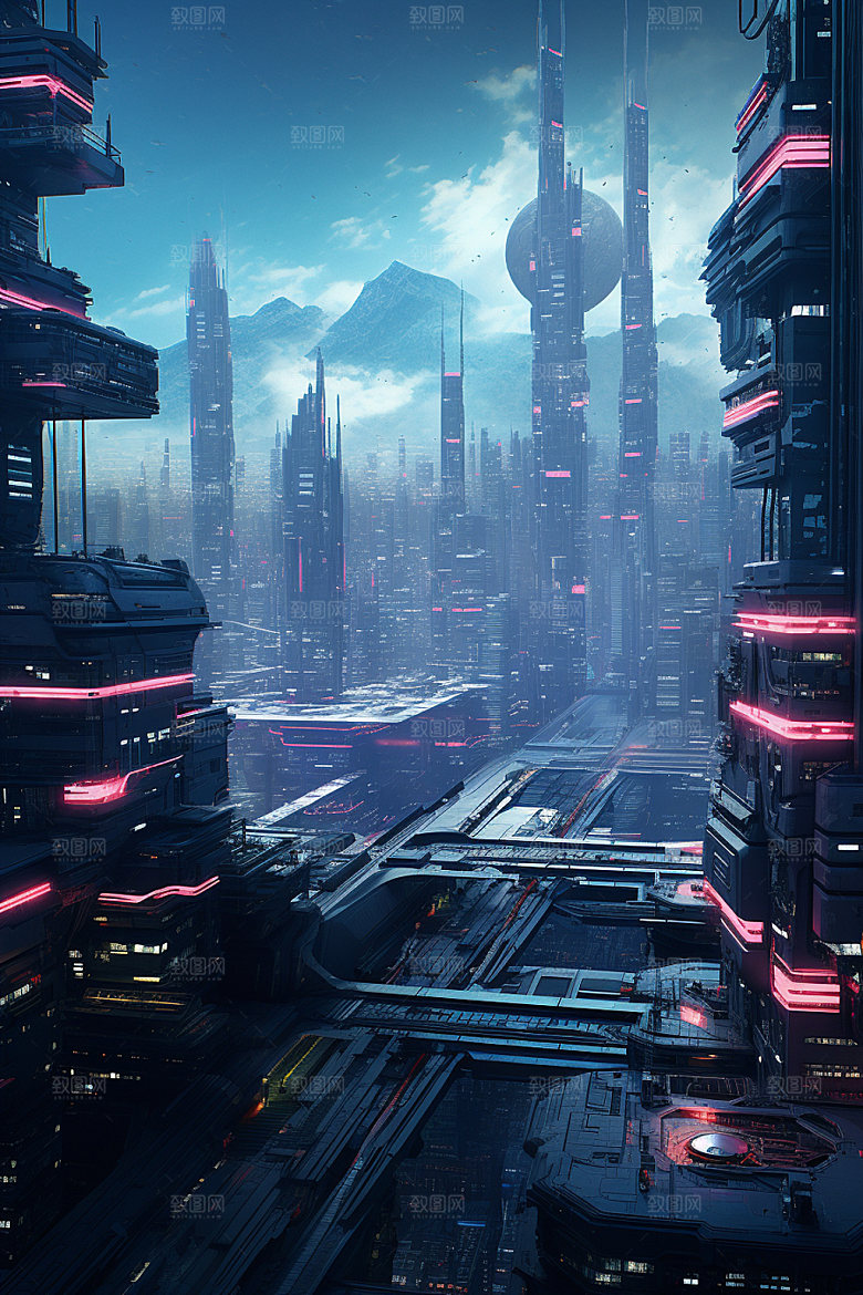 赛博都市游戏夜景场景插画