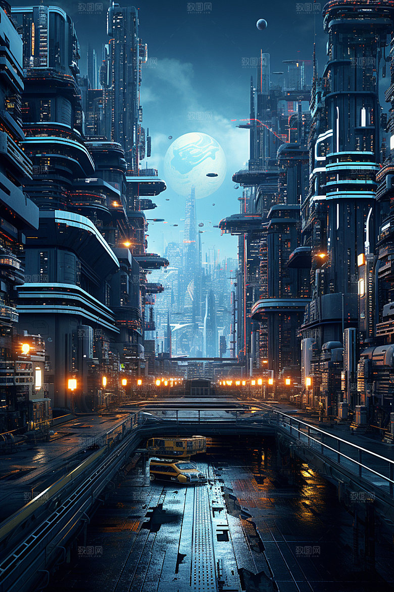 赛博都市炫酷科幻场景插画