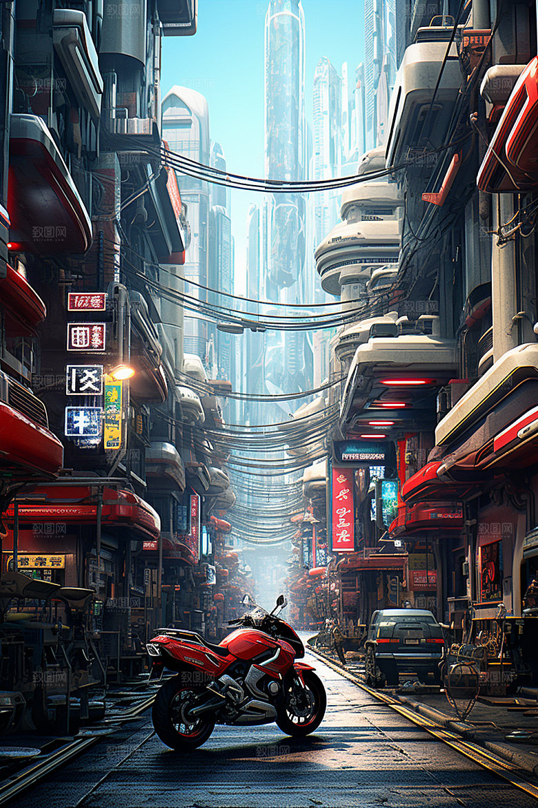 赛博都市科幻夜景场景插画