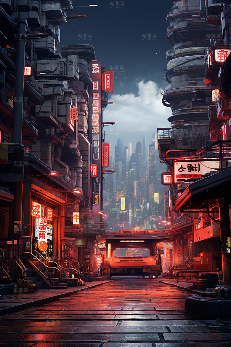 赛博都市科技城市场景插画