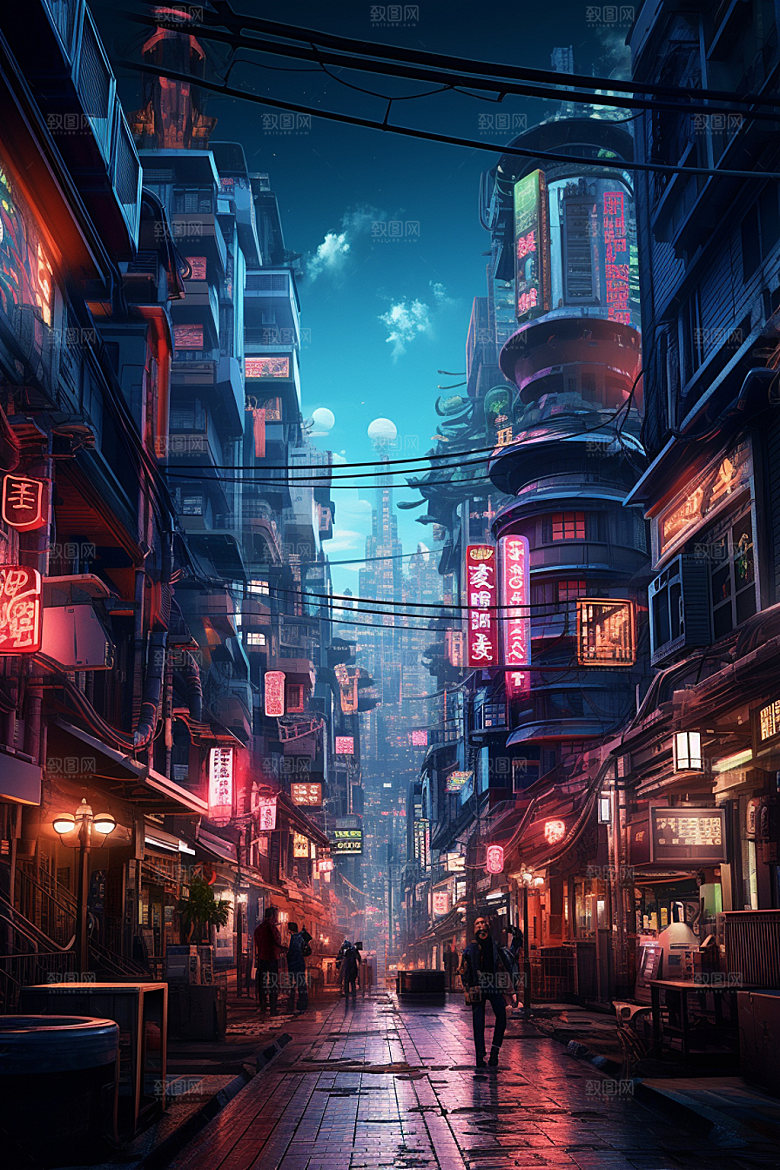 赛博都市科幻科技场景插画