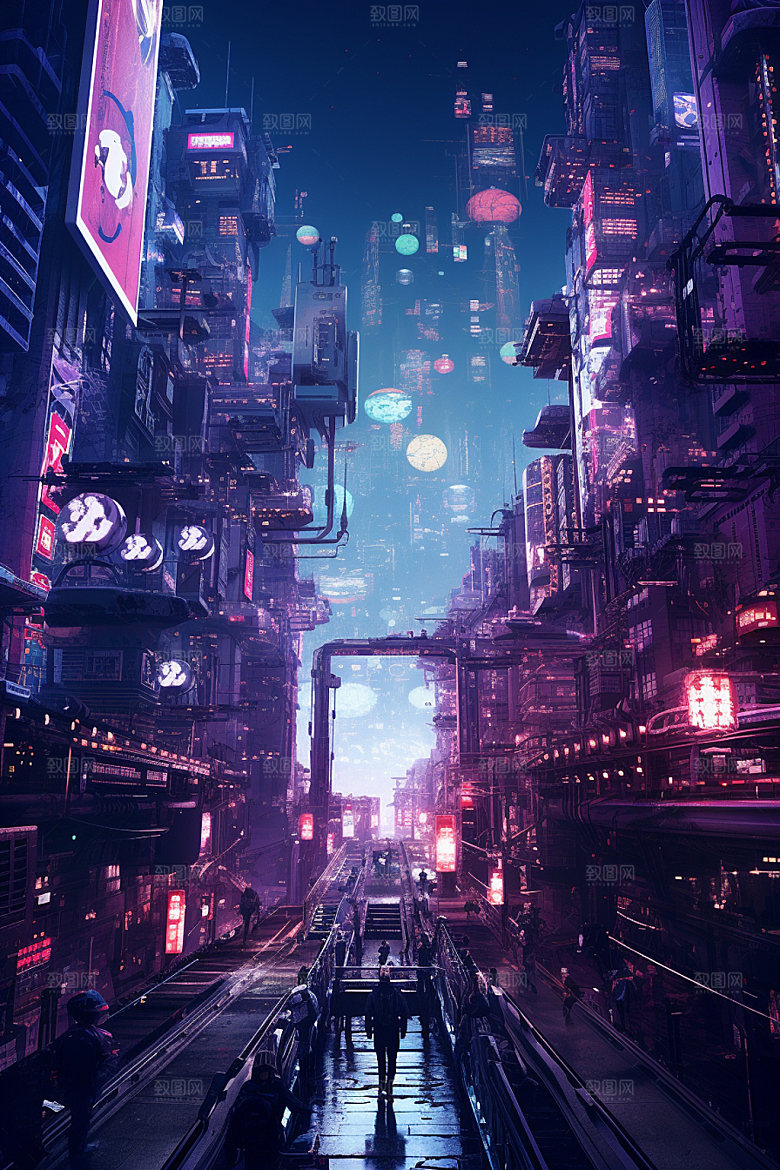 赛博都市科幻城市场景插画