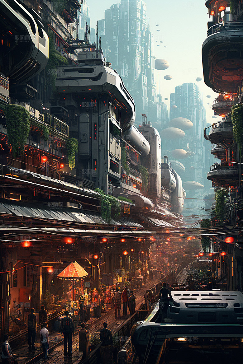 赛博都市夜景科技场景插画