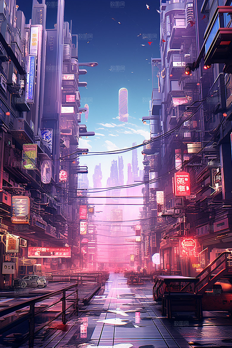 赛博都市炫酷科技场景插画