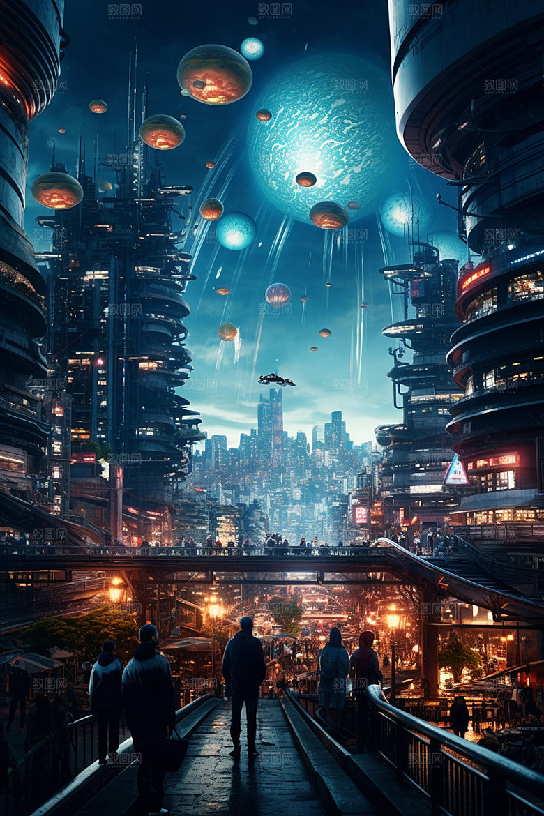 赛博都市科幻城市场景插画