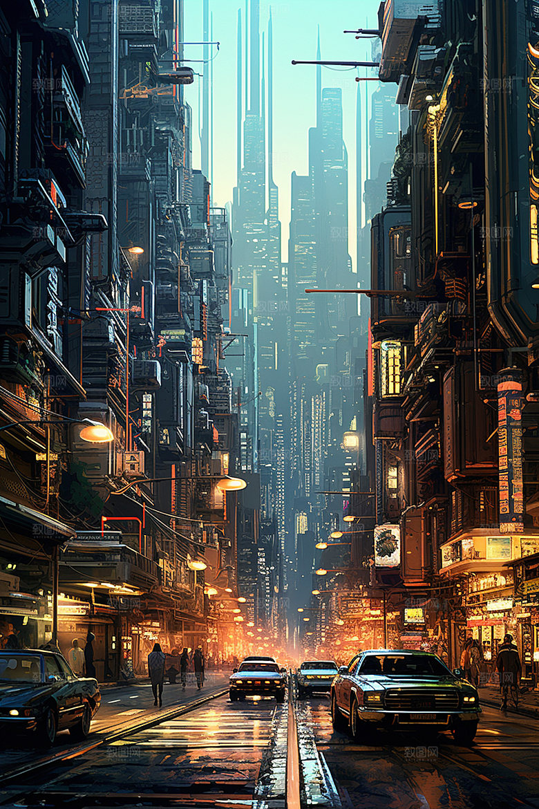 赛博都市科幻炫酷场景插画