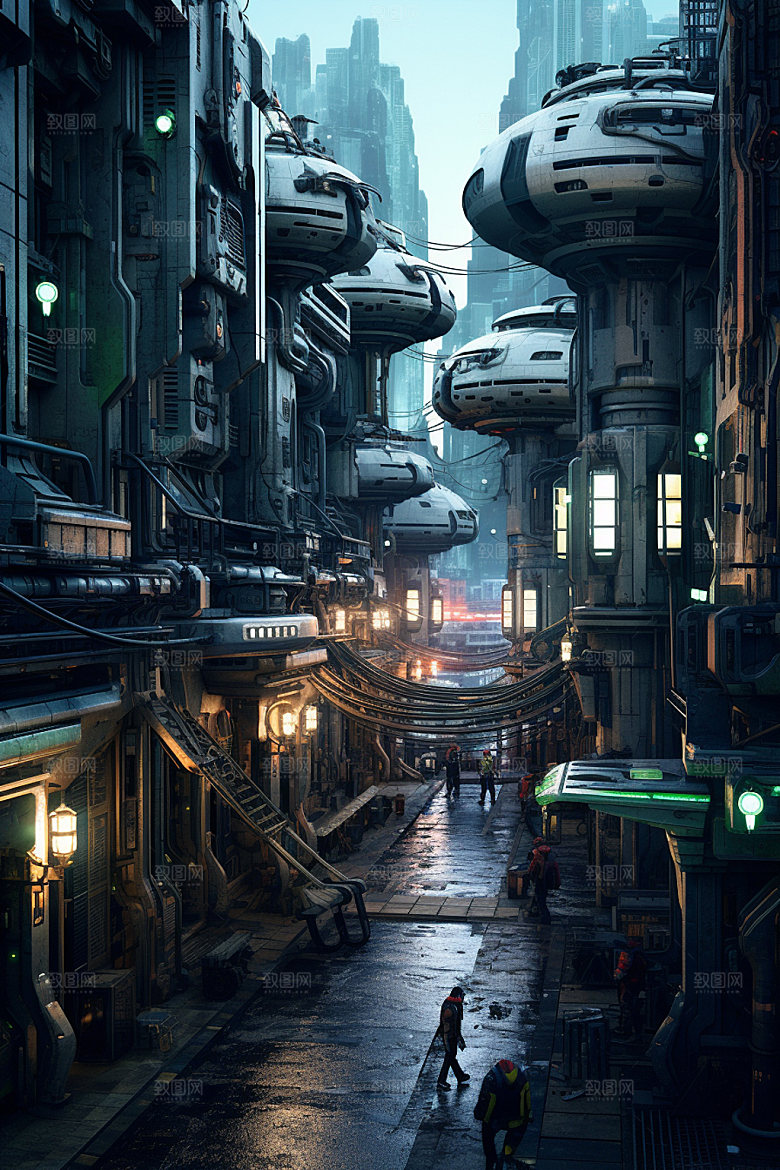 赛博都市未来夜景场景插画