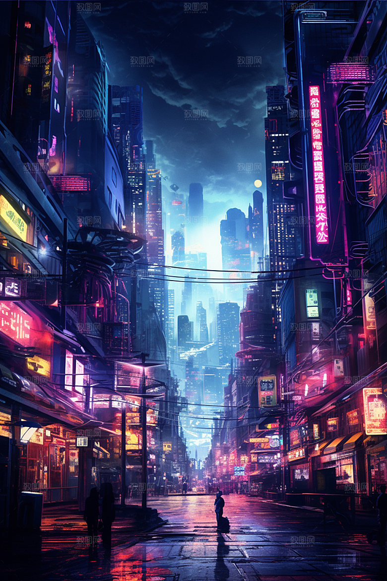 赛博都市科技未来场景插画
