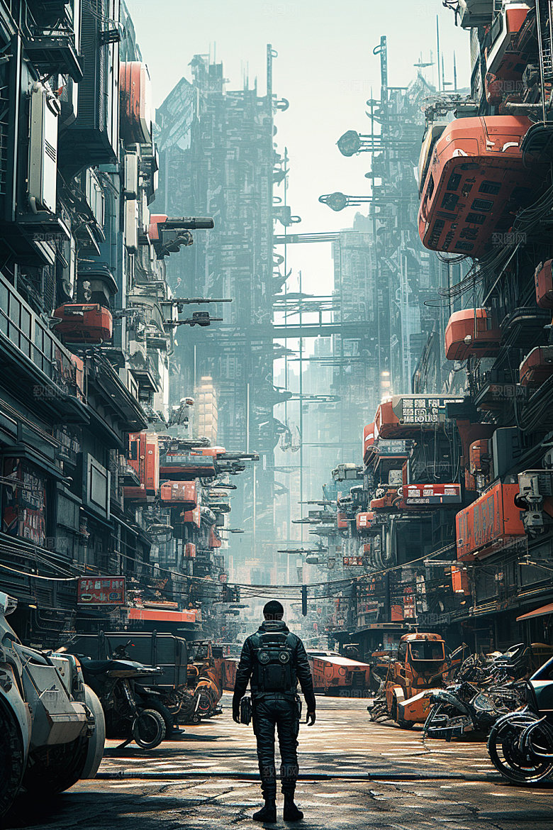 赛博都市未来城市场景插画