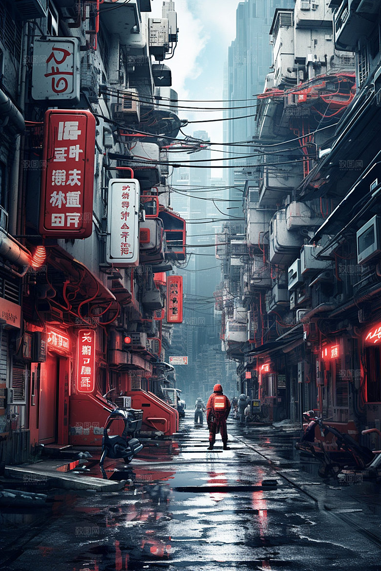 赛博都市夜景科幻场景插画