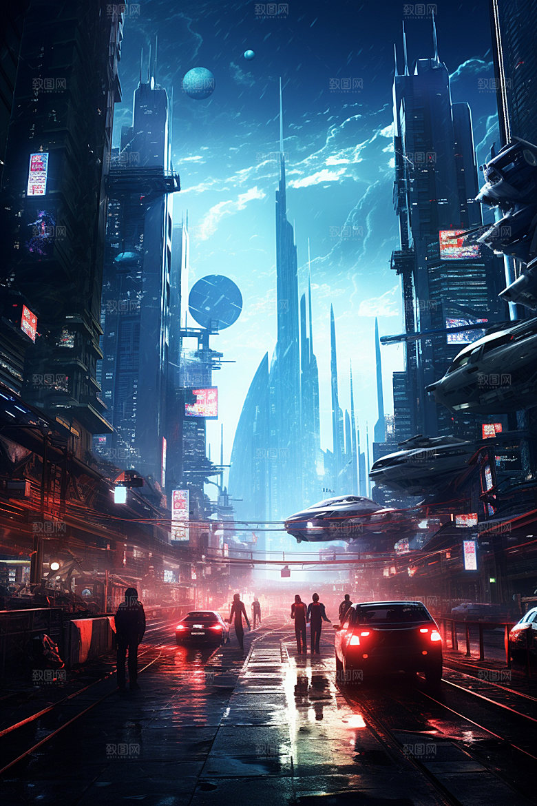 赛博都市科技未来场景插画