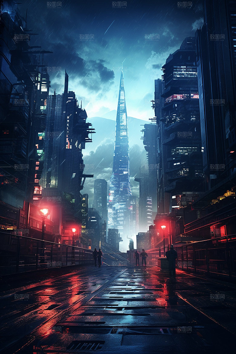 赛博都市炫酷科幻场景插画